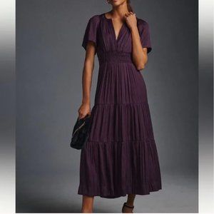 ATHROPOLOGIE THE SOMERSET MAXI DRESS DARK PURPLE SIZE XS